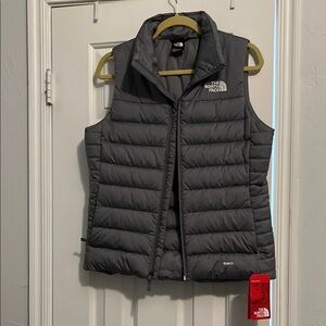 The North Face Gray Quilted Puffer Vest with Stand-Up Collar